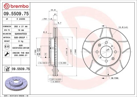 Brembo Xtra 09.5509.75 Brake Disc — Front 262mm, photo 4