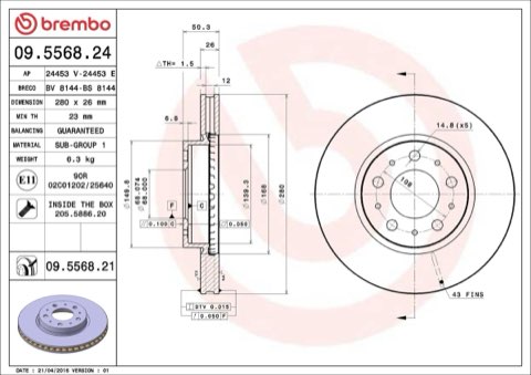 Brembo Prime 09.5568.21 Brake Disc — Front 280mm, photo 5