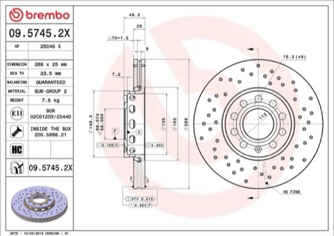 Brembo Xtra 09.5745.2X Brake Disc — Front 288mm, photo 5