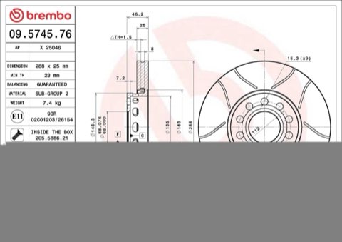 Brembo Xtra 09.5745.76 Brake Disc — 288mm, photo 5