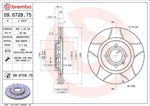 Brembo Xtra 09.6728.75 Brake Disc — Front 280mm, photo 4