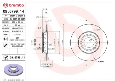 Brembo Prime 09.6799.11 Brake Disc — Front 239mm, photo 4