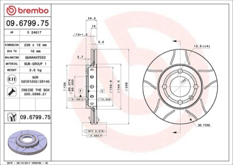Brembo Xtra 09.6799.75 Brake Disc — 239mm, photo 7