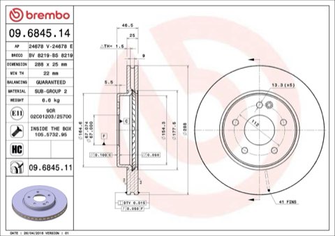 Brembo Prime 09.6845.11 Brake Disc — Front 288mm, photo 5