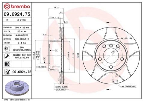 Brembo Xtra 09.6924.75 Brake Disc — Front 296mm, photo 6