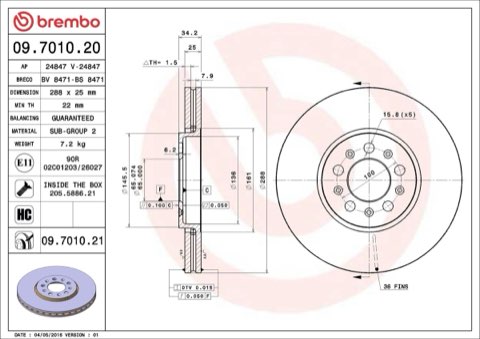 Brembo Prime 09.7010.21 Brake Disc — Front 288mm, photo 5