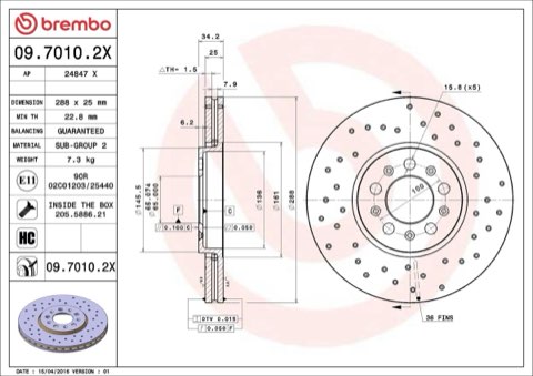 Brembo Xtra 09.7010.2X Brake Disc — Front 288mm, photo 4