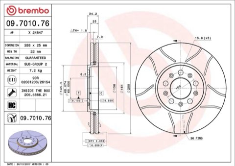 Brembo Xtra 09.7010.76 Brake Disc — Front 288mm, photo 6