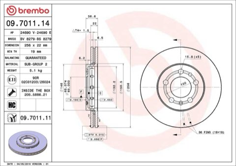 Brembo Prime 09.7011.11 Brake Disc — Front 256mm, photo 5