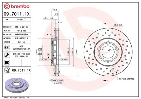 Brembo Xtra 09.7011.1X Brake Disc — Front 256mm, photo 7