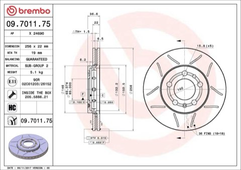 Brembo Xtra 09.7011.75 Brake Disc — Front 256mm, photo 4