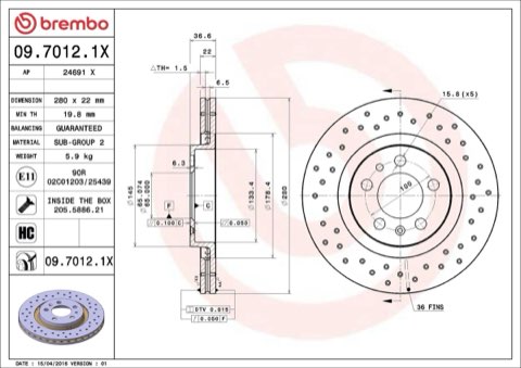 Brembo Xtra 09.7012.1X Brake Disc — Front 280mm, photo 4