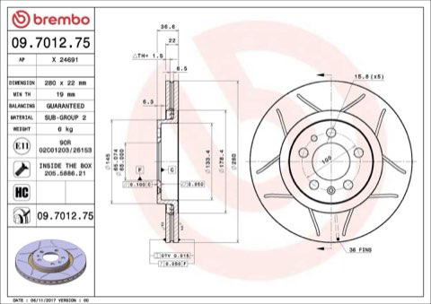 Brembo Xtra 09.7012.75 Brake Disc — Front 280mm, photo 5
