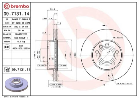 Brembo Prime 09.7131.11 Brake Disc — Front 280mm, photo 6