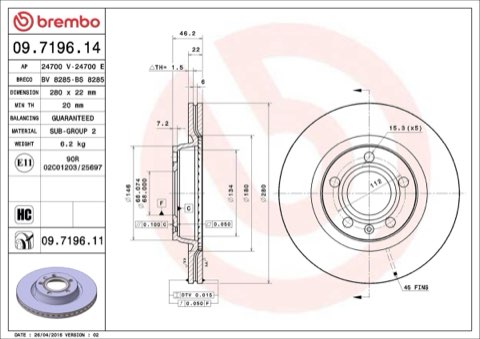 Brembo Prime 09.7196.11 Brake Disc — Front 280mm, photo 4