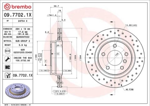 Brembo Xtra 09.7702.1X Brake Disc — Rear 294mm, photo 5