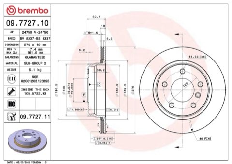 Brembo Prime 09.7727.11 Brake Disc — Rear 276mm, photo 4
