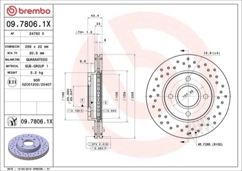 Brembo Xtra 09.7806.1X Brake Disc — 258mm, photo 4