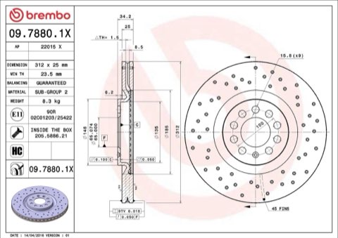 Brembo Xtra 09.7880.1X Brake Disc — Front 312mm, photo 6