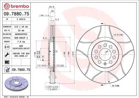 Brembo Xtra 09.7880.75 Brake Disc — Front 312mm, photo 4