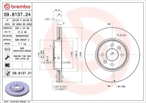Brembo Prime 09.8137.21 Brake Disc — 280mm, photo 5