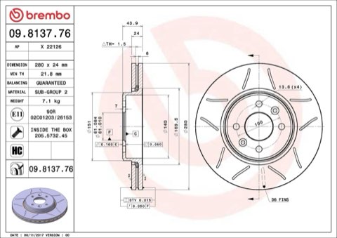 Brembo Xtra 09.8137.76 Brake Disc — 280mm, photo 5