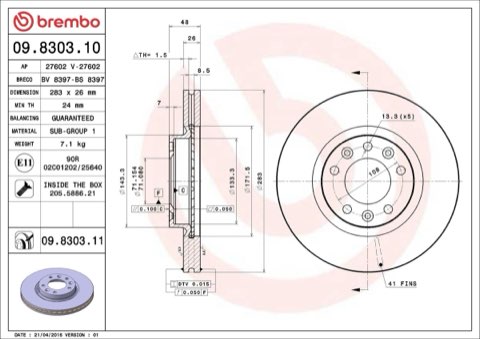 Brembo Prime 09.8303.11 Brake Disc — 283mm, photo 5