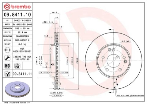 Brembo Prime 09.8411.11 Brake Disc — Front 288mm, photo 5