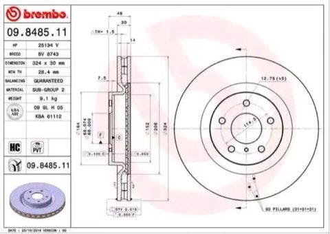 Brembo Prime 09.8485.11 Brake Disc — Front 324mm, photo 2