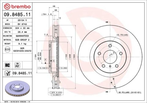 Brembo Prime 09.8485.11 Brake Disc — Front 324mm, photo 5