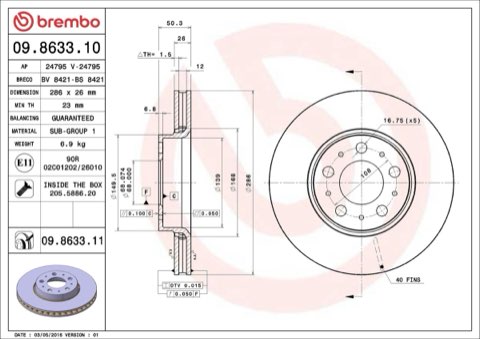Brembo Prime 09.8633.11 Brake Disc — Front 286mm, photo 5