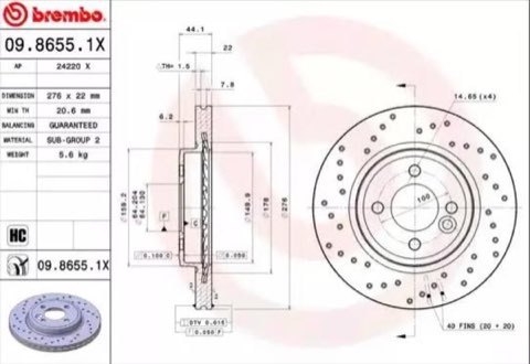 Brembo Xtra 09.8655.1X Brake Disc — 276mm, photo 2