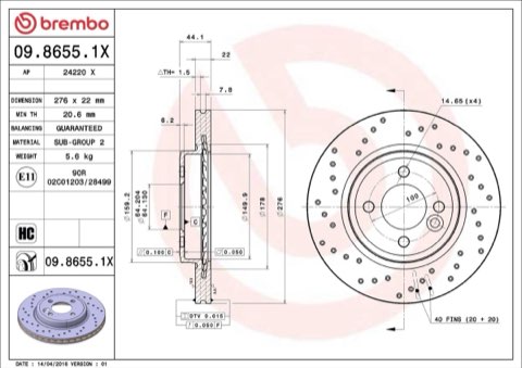 Brembo Xtra 09.8655.1X Brake Disc — 276mm, photo 5