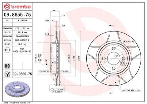 Brembo Xtra 09.8655.75 Brake Disc — 276mm, photo 4