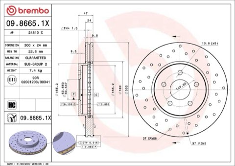 Brembo Xtra 09.8665.1X Brake Disc — 300mm, photo 4