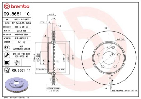Brembo Prime 09.8681.11 Brake Disc — Front 288mm, photo 8