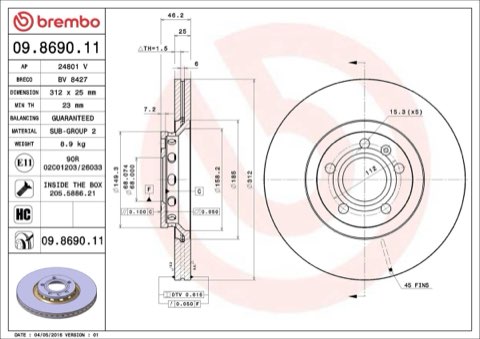 Brembo Prime 09.8690.11 Brake Disc — Front 312mm, photo 7