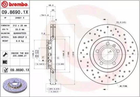 Brembo Xtra 09.8690.1X Brake Disc — Front 312mm, photo 2