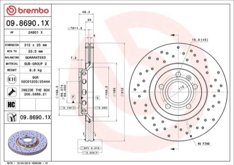 Brembo Xtra 09.8690.1X Brake Disc — Front 312mm, photo 8