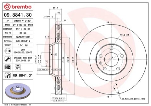 Brembo Prime 09.8841.31 Brake Disc — Front 347mm, photo 8