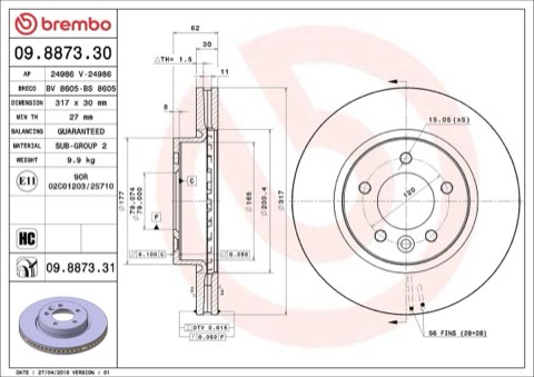 Brembo Prime 09.8873.31 Brake Disc — 317mm, photo 4