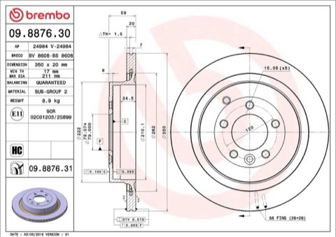 Brembo Prime 09.8876.31 Brake Disc — Rear 350mm, photo 5