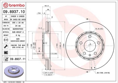Brembo Prime 09.8937.11 Brake Disc — Front 305mm, photo 4
