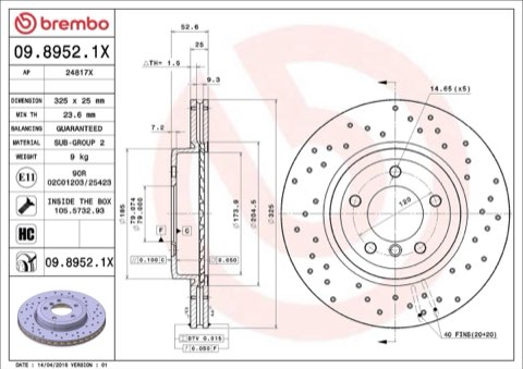 Brembo Xtra 09.8952.1X Brake Disc — Front 325mm, photo 5