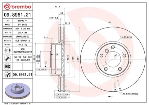 Brembo Prime 09.8961.21 Brake Disc — 324mm, photo 4