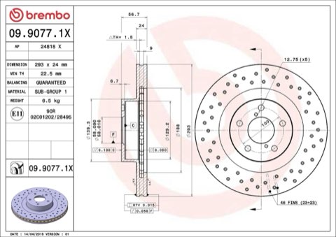 Brembo Xtra 09.9077.1X Brake Disc — 293mm, photo 5
