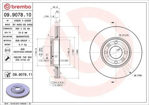 Brembo Prime 09.9078.10 Brake Disc — Front 260mm, photo 5