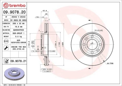 Brembo Prime 09.9078.21 Brake Disc — Front 258mm, photo 4