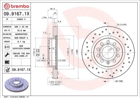 Brembo Xtra 09.9167.1X Brake Disc — Front 280mm, photo 9