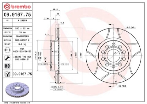 Brembo Xtra 09.9167.75 Brake Disc — Front 280mm, photo 8